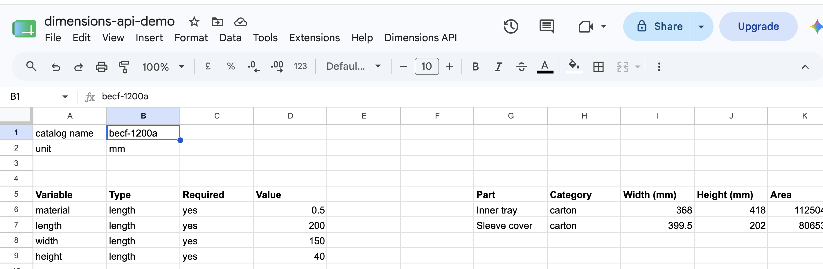 Dieline Dimensions API: Measure any dieline from Google Sheets